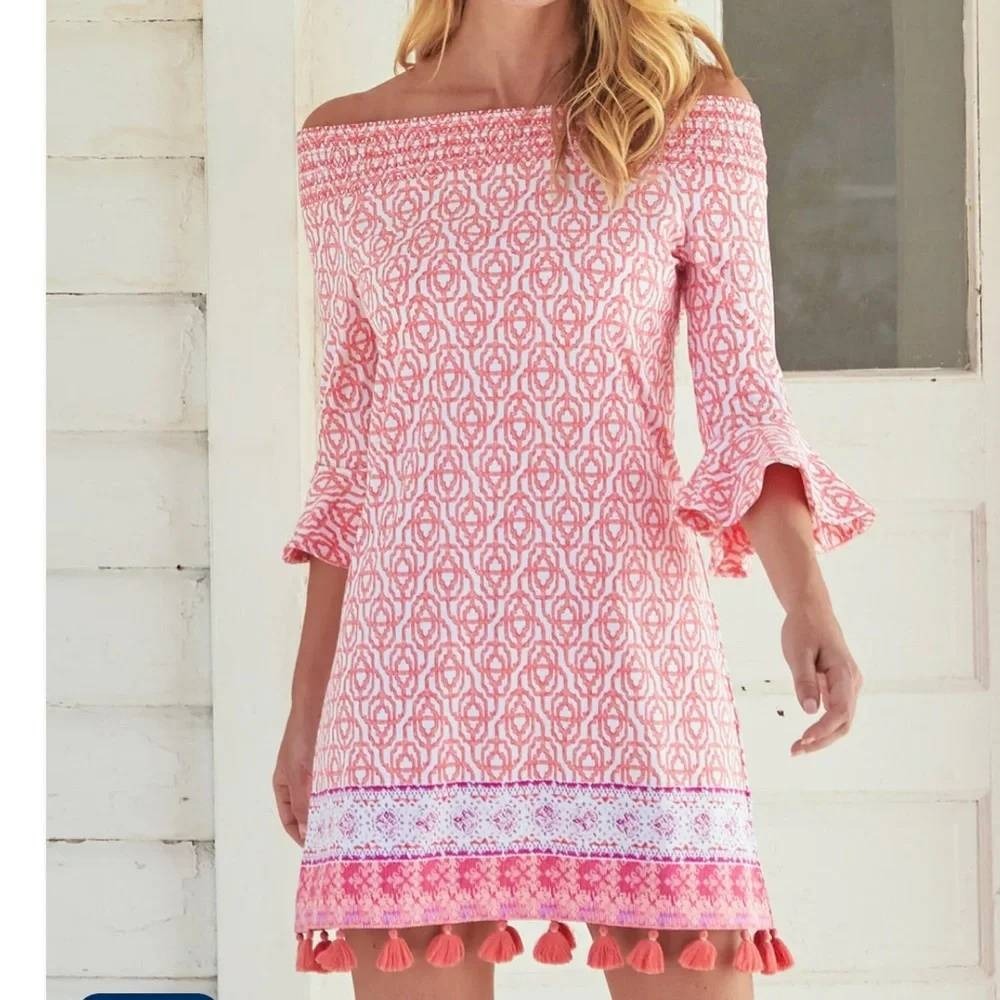 NWT Cabana Life Napa Coverluxe Smocked Off Shoulder Dress‎ XL Pink UPF 50 Beach